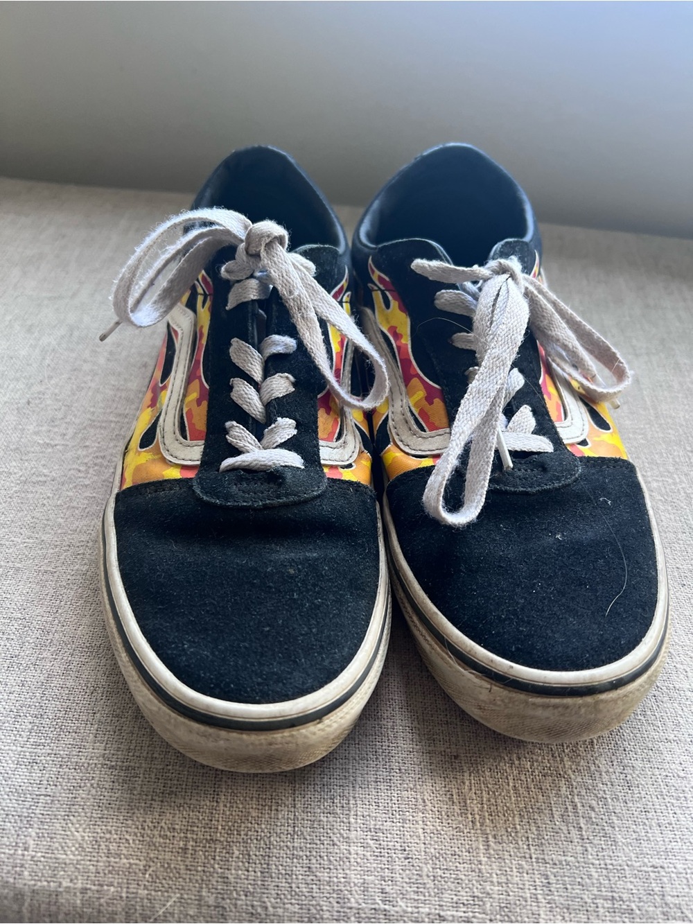 Vans Kids Black Sneakers with Yellow and Red Flame Detail